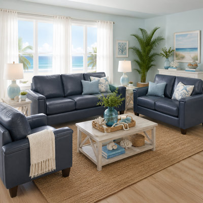  Deboer 3 Piece Genuine Leather Living Room Set