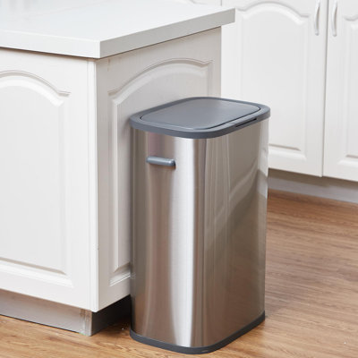 55L Slim Trash Can with Pop Up Lid, 14.5 Gallon Stainless Steel Garbage Bin, Narrow Waste Container for Kitchen Bathroom