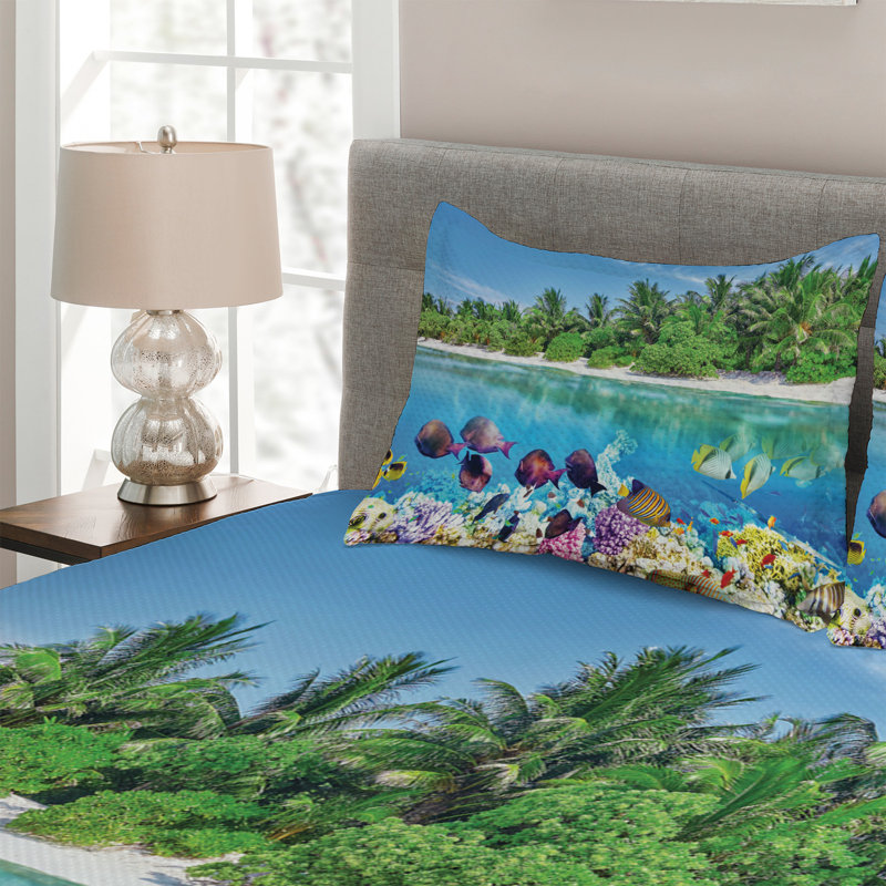 Island Coastal Polyester Coverlet, King Bedspread + 2 Shams