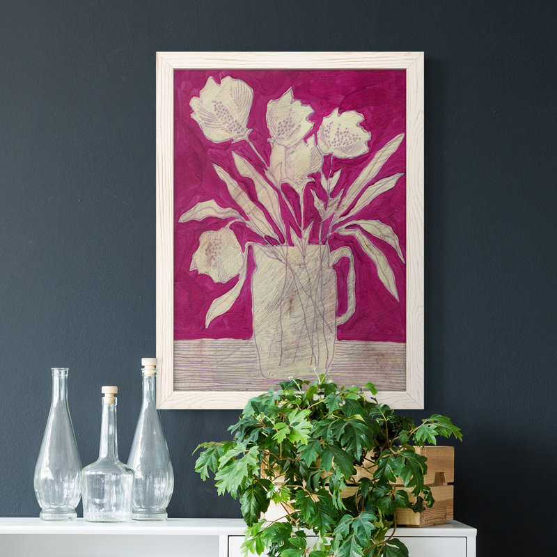 Fuchsia Arrangement II - peinture sur toile encadrée, H 20 po x l 24 po x P 1 po, Cadre blanc