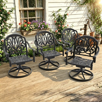 Ensemble de 4 fauteuils pivotants de jardin avec coussins bruns et structure en aluminium moulé