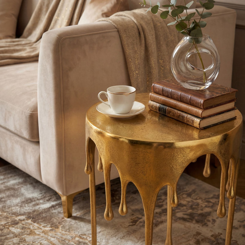 Silver Drip Aluminium Side Table, Gold