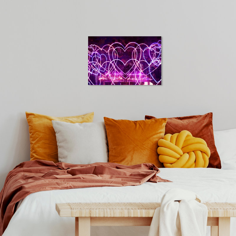 Purple and Neon Magenta LED Hearts Canvas Wall Art, 16" x 24"