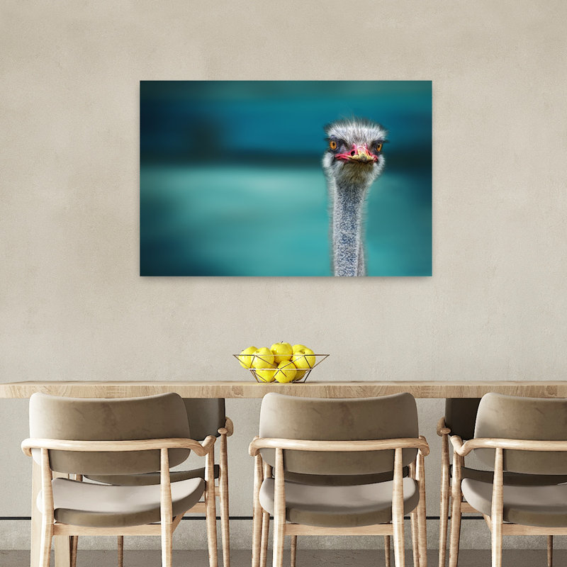 Curious Ostrich Portrait Contemporary Bird Wall Art Print by Piet Flour - Wrapped Canvas Print, 60.96cm H x 91.44cm W