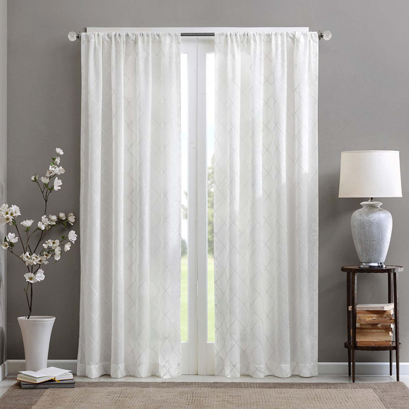 Diamond Sheer Window Curtain Panel(Only 1 Pc Panel), White, 50" W x 95" L