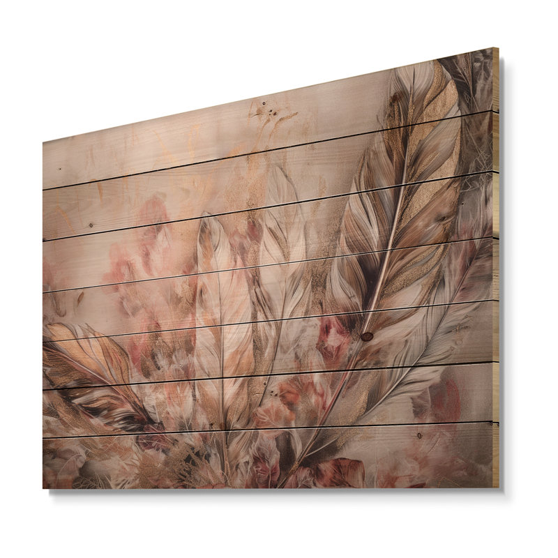 «Mizpah Gold Glamour Feathers Of Boho Fantasy IV» sur impression sur bois, H 10 po x l 20 po x P 0,78 po