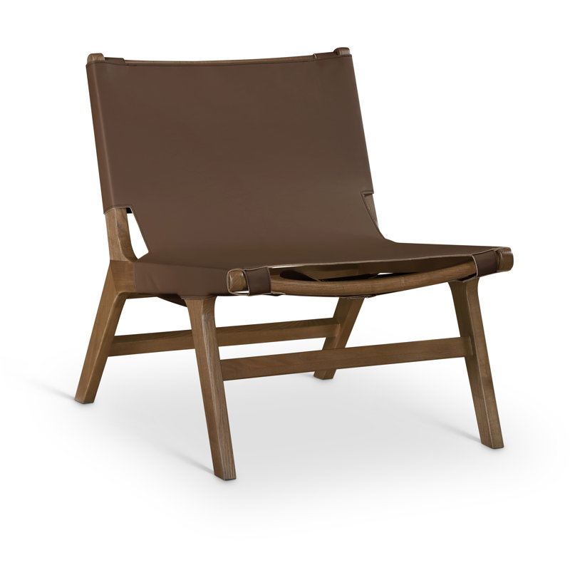 Fauteuil d'appoint en cuir Rawlins, Cuir brun végétalien, Noyer
