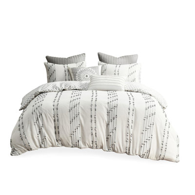Cotton King/ King Duvet - Grey Stripes Decorated Bedding , With Star Pattern