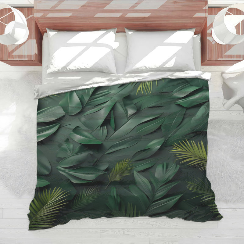 Édredon feuilles tropicales vertes, Très grand lit