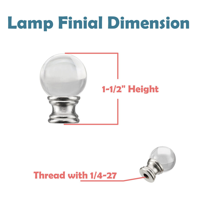 Aspen Creative 24014, 1 Pack Clear Glass Ball Lamp Finial In Nickel Finish, 1 1/2" Tall