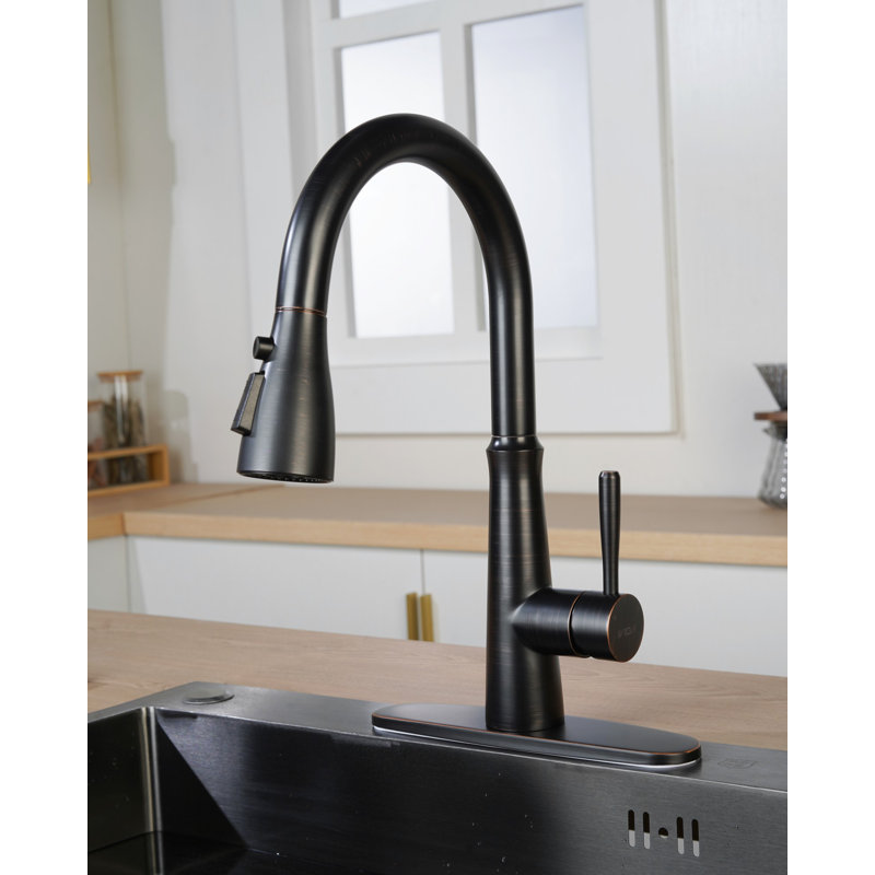 Robinet de cuisine rétractable avec distributeur de savon IVIGA, Bronze huilé