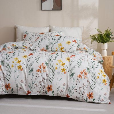 Floral Comforter Set King Size, 100% Nature Cotton 3 Pcs Garden Floral Aesthetic Bedding Set  Soft&Breathable Cottagecore Botanical Comforter