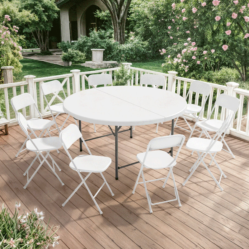 Table 11 pièces pliable en demi-table, L 60 po, Blanc / Gris