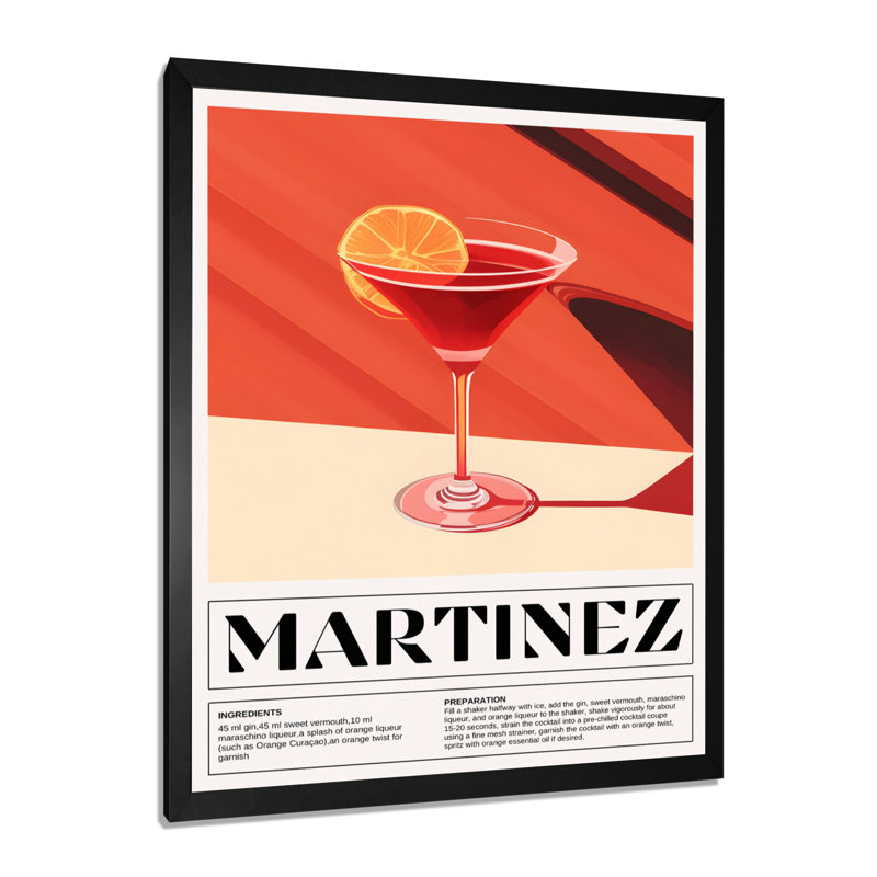 Martinez, cocktail avec zeste de citron - Art mural cocktails, Cadre photo noir simple, H 20 po x l 12 po