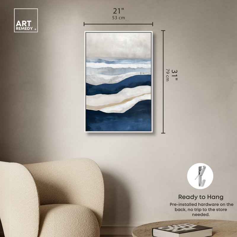 Art abstrait sur toile bleu sarcelle, H 31 po x l 21 po, Cadre blanc