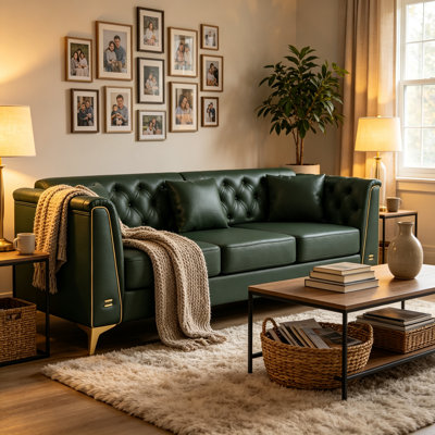 Canapé modulaire Chesterfield trois places en similicuir vert