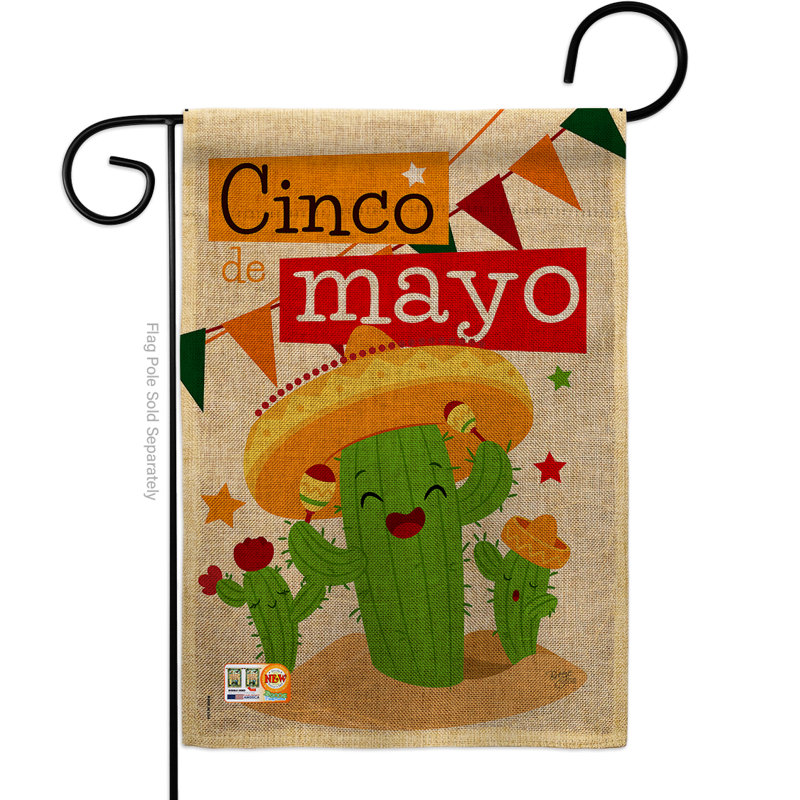 Cactus fiesta cinco de mayo, impression sur le sud-ouest 2 côtés en toile jute 18,5 x 13 po drapeau de jardin