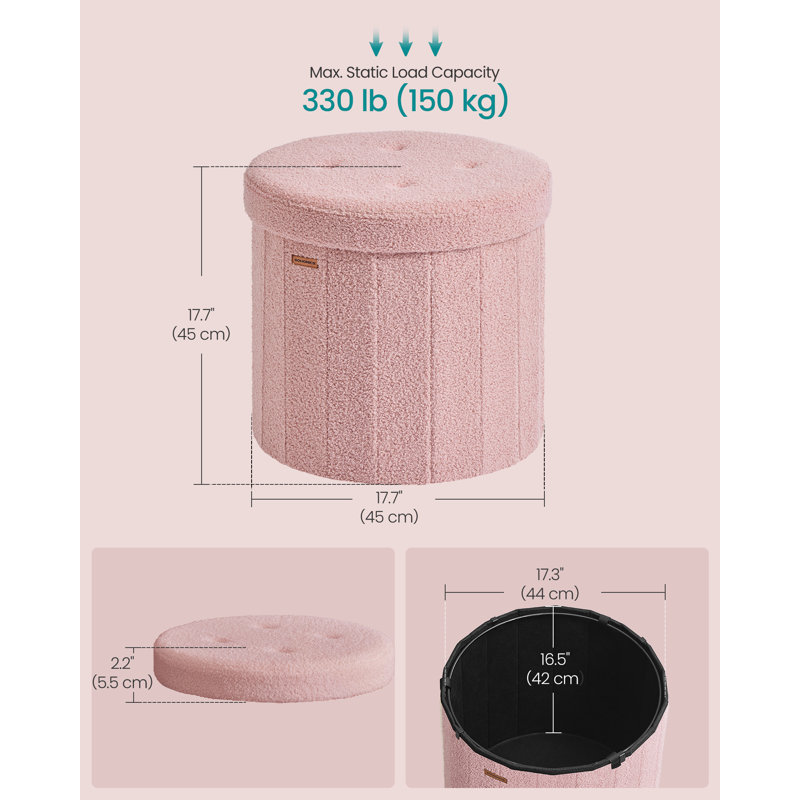 46 cm W Teddy Cylinder Striped Footstool with Storage, Pink