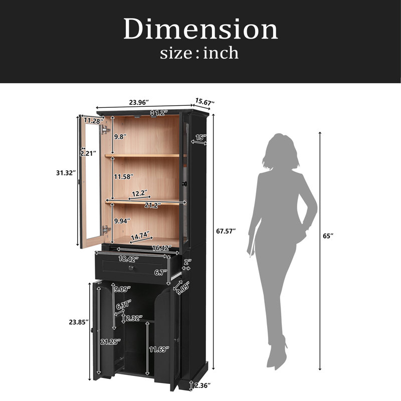 Tall Bathroom Storage Cabinet With Tempered Glass Doors, Adjustable Shelves & Drawer – Modern Freestanding Linen Tower, Soft-Close Design