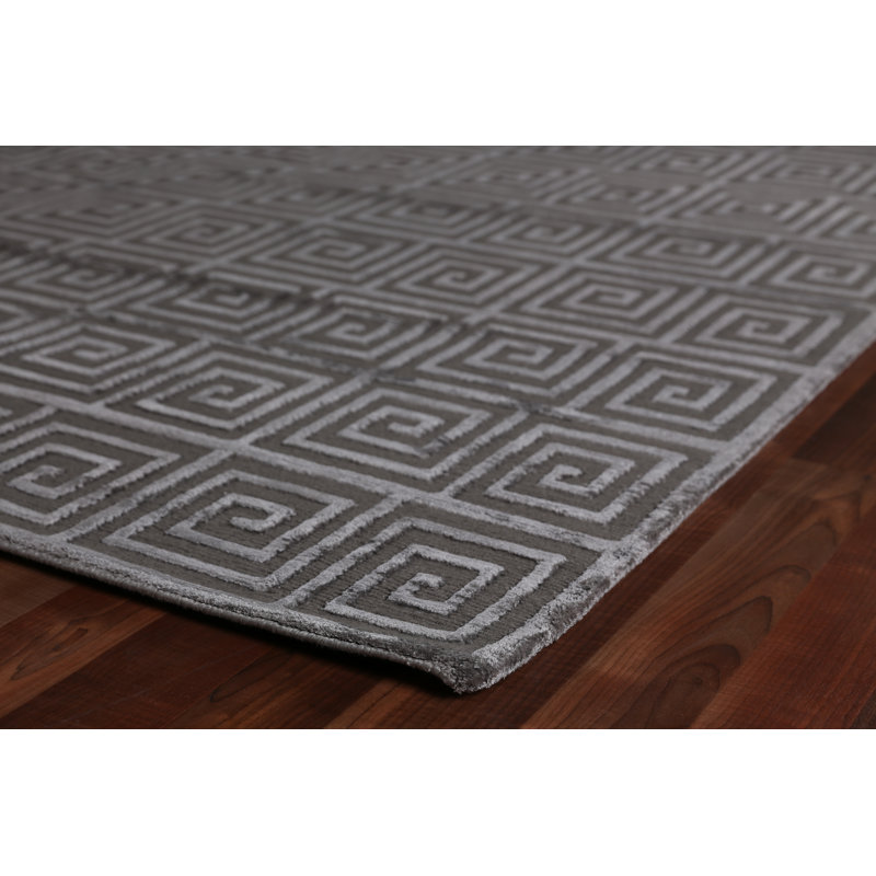 Greek Key Geometric Area Rug in Dark Gray, Rectangle 6' x 9'