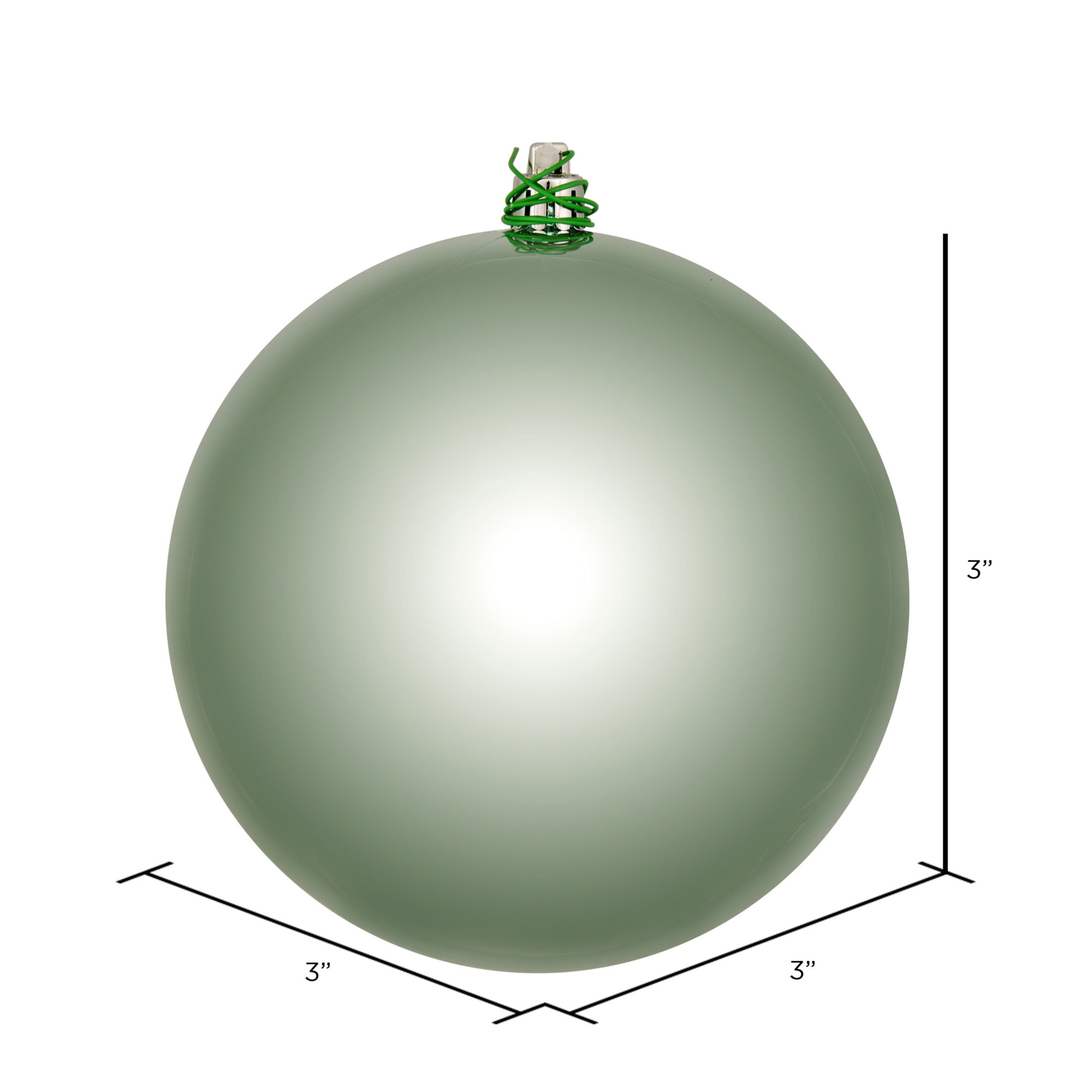 Holiday Décor Ball Ornament, Frosty Mint Shiny, 3" H x 3" W x 3" D