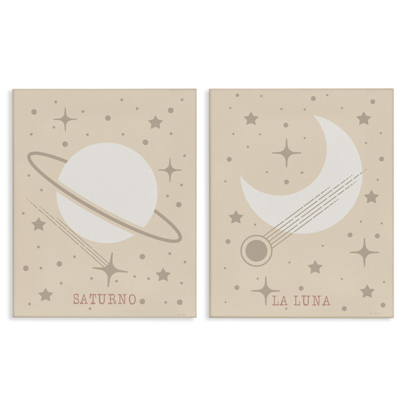 Ensemble d'art mural sur toile 2 pièces Minimal Saturn & Moon, design par Daniela Santiago, H 20 po x l 16 po