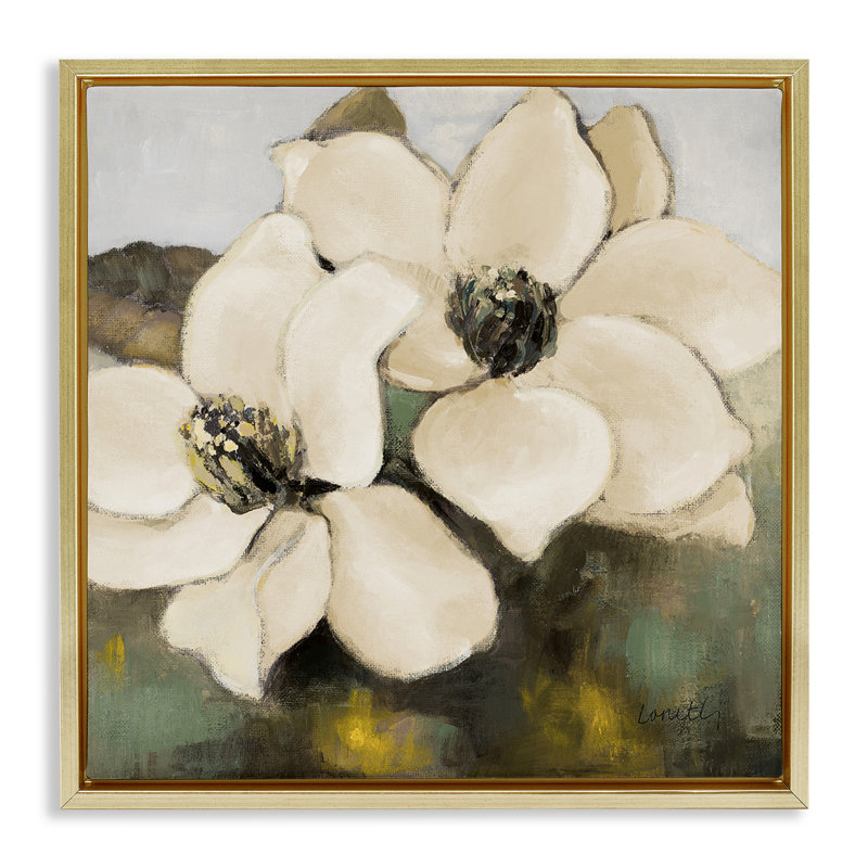 «Magnolia Blossom Duo» par Lanie Loreth, Cadre flottant métallique doré, H 18 po x l 18 po