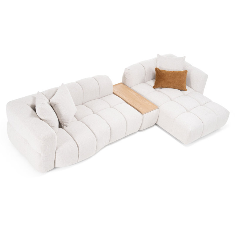Freya - Modern Beige Fabric Sectional W/ Console