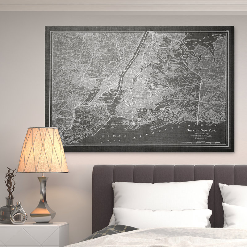 NYC Sketch Map - Reproduction d'art graphique sur toile, H 36 po x l 48 po x P 1,5 po