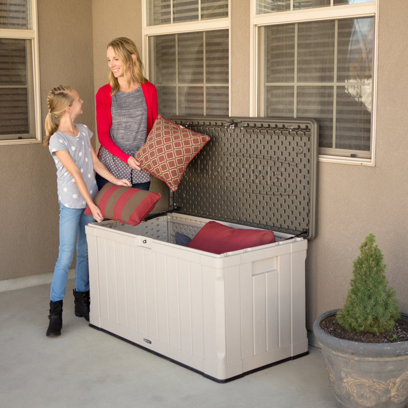 Tan and Brown Lockable 116 Gallon Plastic Deck Box