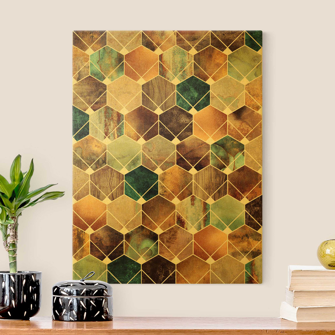 Leinwandbild Golden Geometry - Turquoise Art Deco