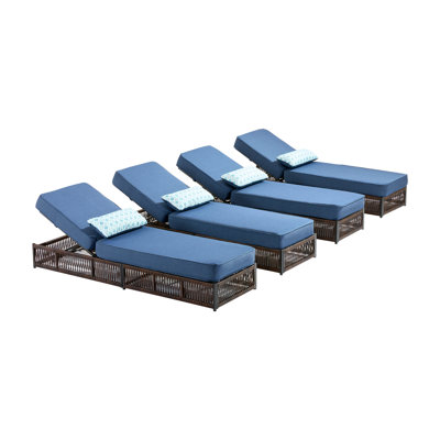 Hayossy 4-Piece Outdoor Chaise Lounge Set, 4 All-Weather Wicker Recliners With 5" Thick Cushions
