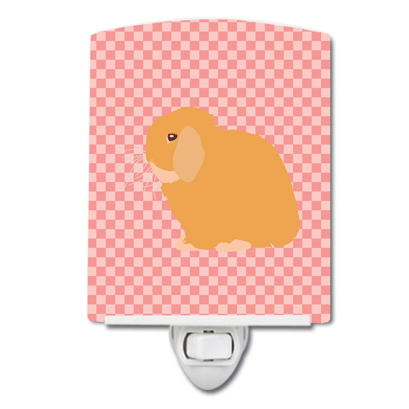 Holland Lop Rabbit Check Ceramic Night Light, Pink