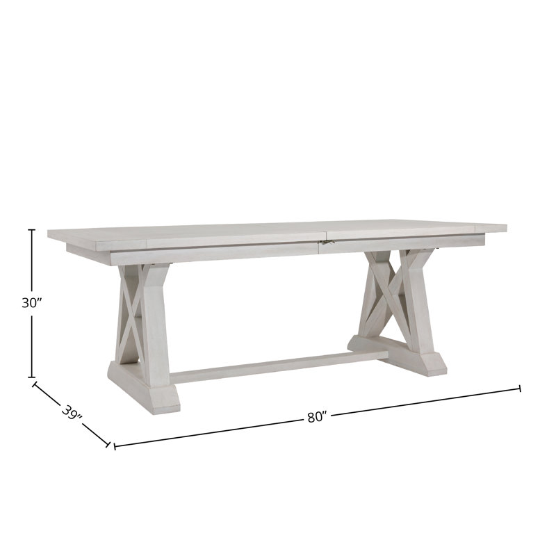Joaquin 80-98" Rubberwood Extendable Dining Table, Light Gray Wash