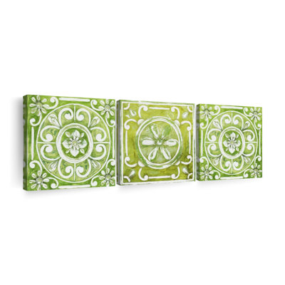 Motif de tuiles ornementales vertes, ensemble de 3 pièces sur toile par Lulu