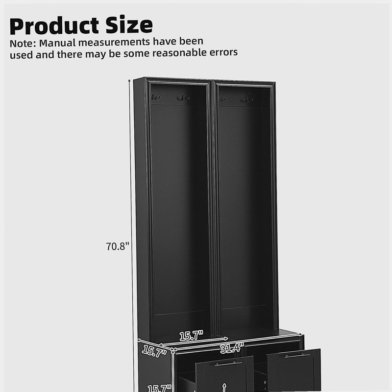 Elegant Free Standing Hall Tree Set of 2, Multifunctional 3-IN-1 Entryway Coat Rack with Black Retro Handles, Seating Bench with Storage Drawers for Hallway, Living Room
