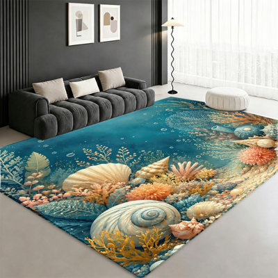 Tapis de scène sous-marine Ocean Shell, motif de récif de corail éclatant, tapis antidérapant lavable à la machine, décoration intérieure artistique abstraite pour le salon, la chambre à coucher, la salle de loisirs, le coin-détente, appartement