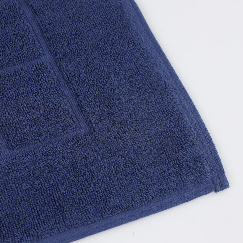 Nora Cotton Terry Solid Absorbent Thick Checkered Washable 2 Piece Bath Mat Set, Navy Blue