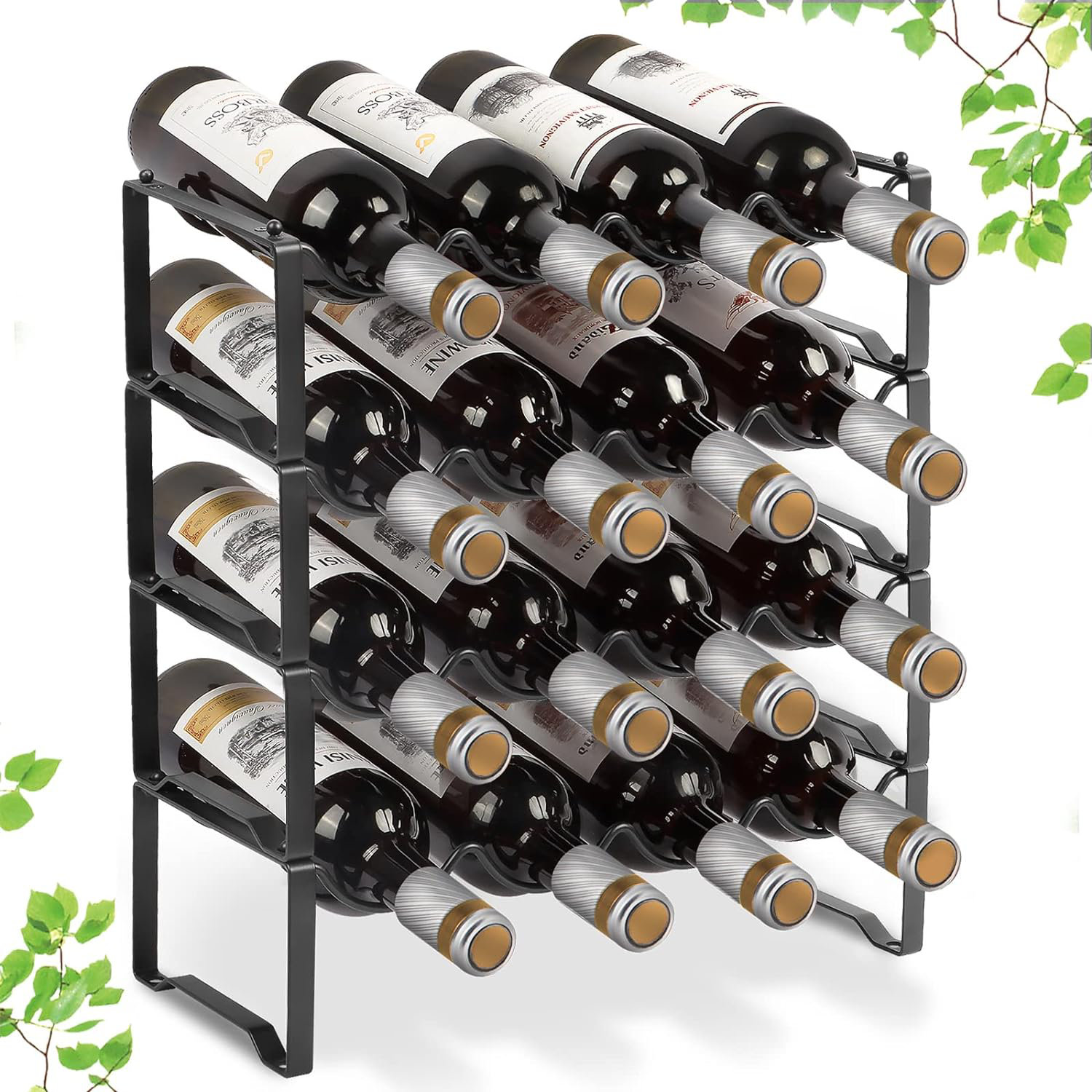 APOWE 16 Bottle Floor Wine Bottle Rack in Black