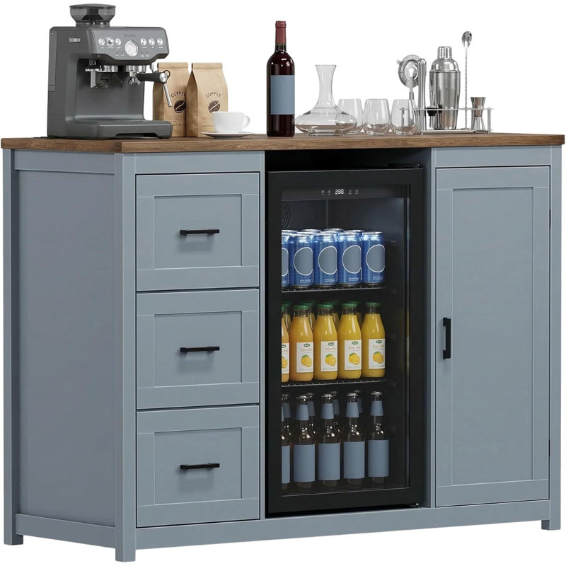 Îlot de cuisine 52 po avec mini-réfrigérateur et armoire à café avec prise de courant intégrée, L 52 po, Bleu