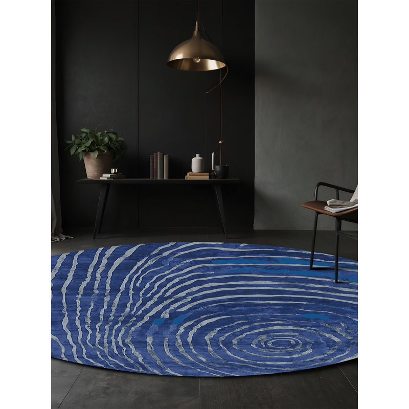Machine Washable Blue Area Rug, Round 5'