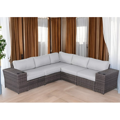 Ayantu Fully Assembled 102'' Wide Outdoor Wicker Reversible Patio Sectional with Cushions