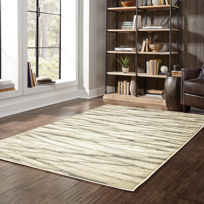 Tapis abstrait ivoire / gris McKenney, Rectangle 9 pi 10 po x 12 pi 10 po