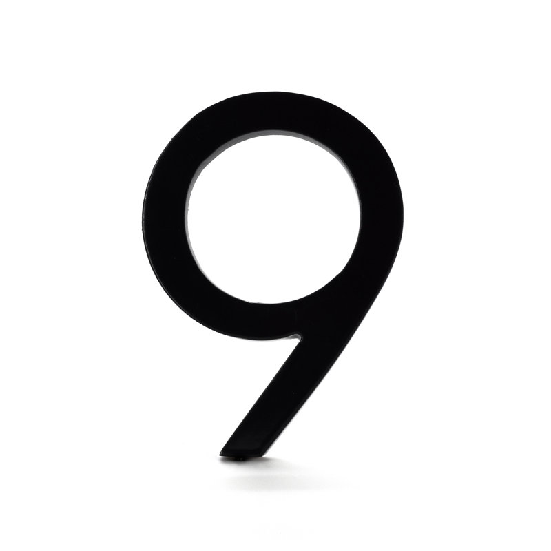4 in. Flat Floating Mount House Number, 9, Black