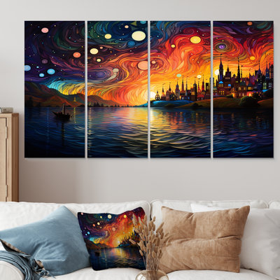 «Starry Night Over The Rone In France II - Vangogh», art mural 4 pièces pour le salon