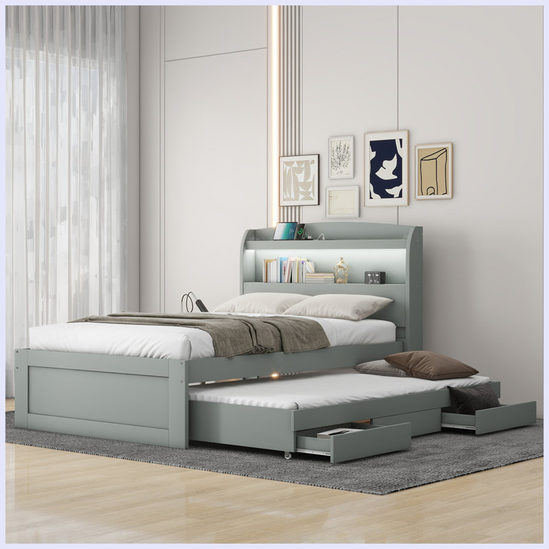 Ashantis Platform Storage Bed, Twin, Gray