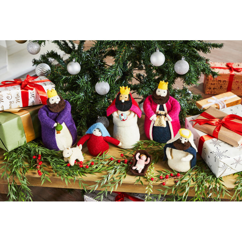 Handmade Felted Wool Nativity Scene Set, 7 Pieces
