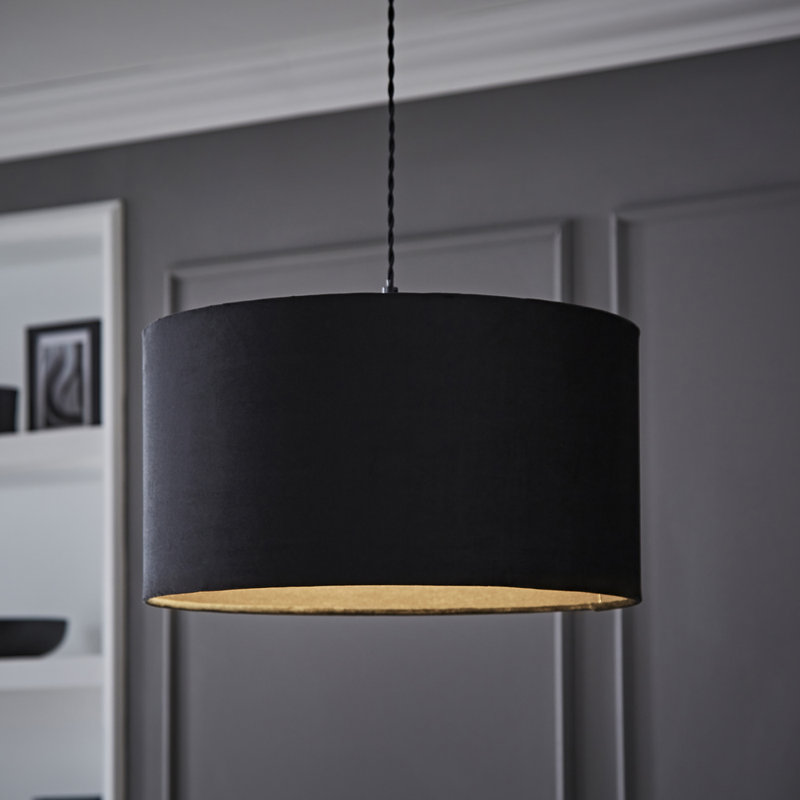 20cm H Velvet Drum Pendant Shade ( Screw On ), Black, 25 cm H x 45 cm W x 45 cm D