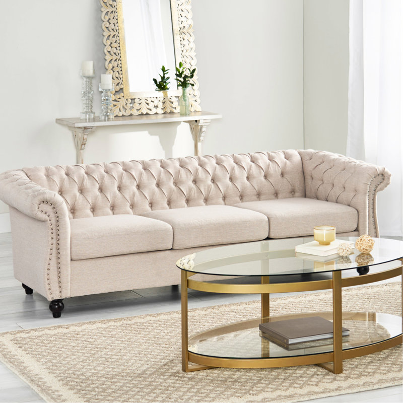 Fauteuil classique à 3 places en tissu beige avec revêtement et accoudoirs, Beige