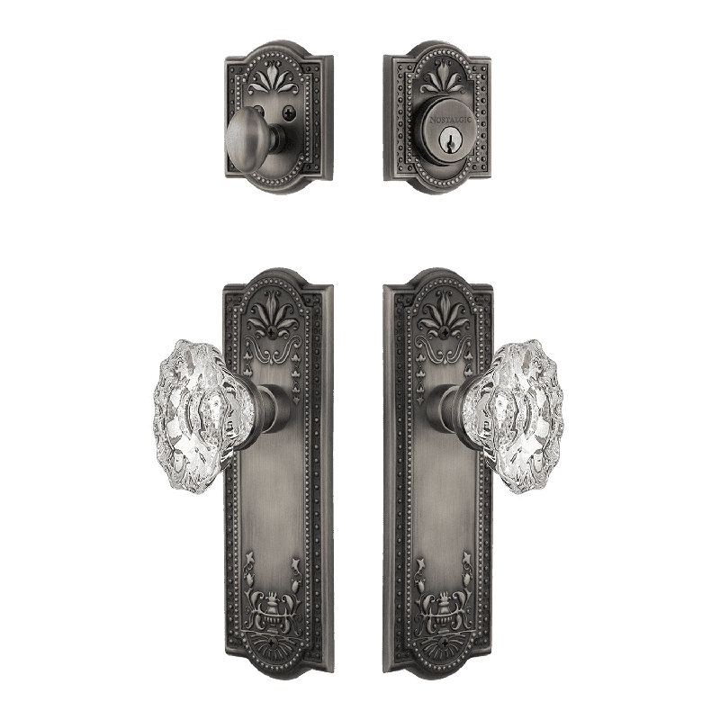 Nostalgic Warehouse Meadows Entry Set with Chateau Crystal Knob, Antique Pewter, 2.375